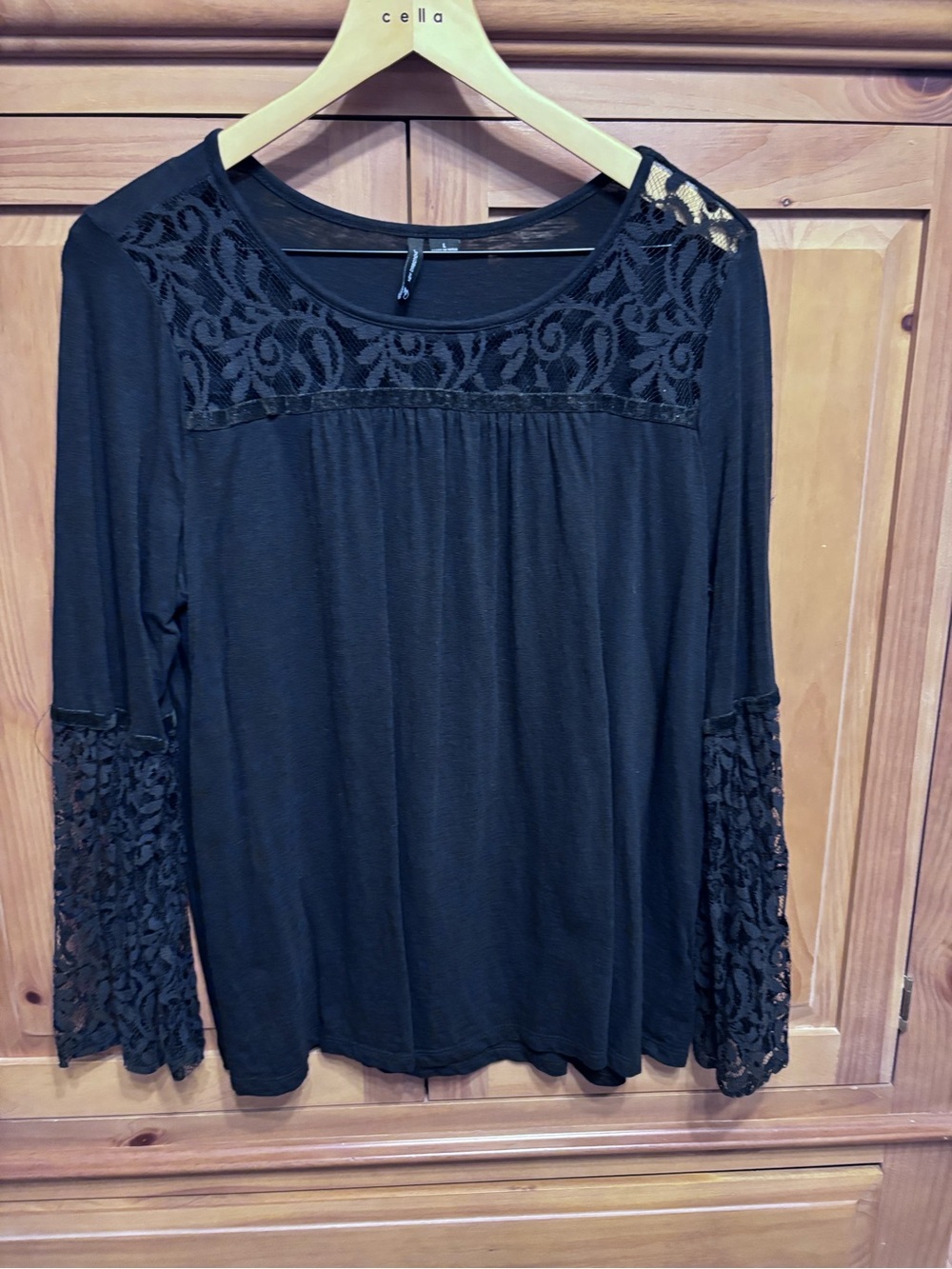 new directions Black Lace Yoke Long Sleeve Tee